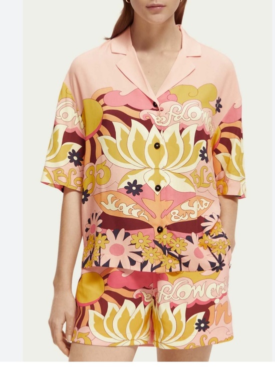 Scotch & Soda Pants - Scotch & Soda Blush Peach Placed Print Camp Shirt & Shorts Set - XS